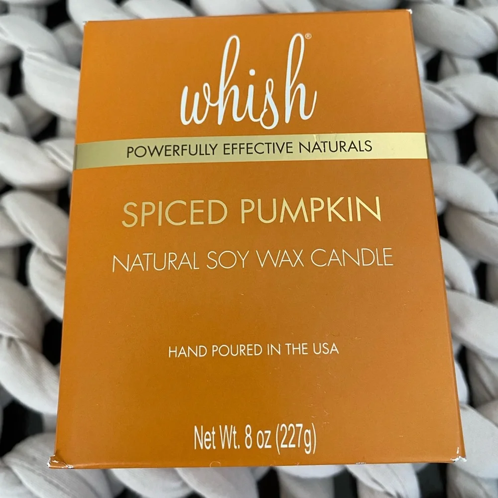 Whish Candle Spiced Pumpkin Natural Soy Wax Candle Brand New in Box NWT